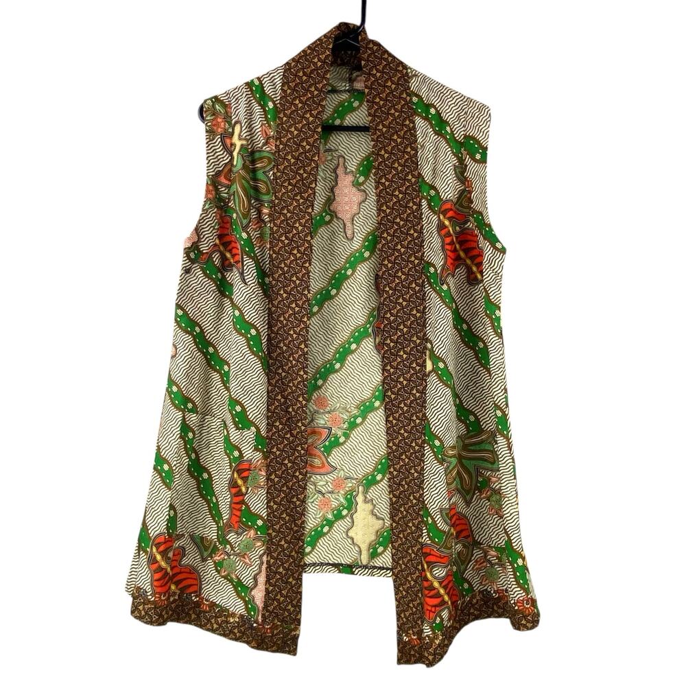 Boho Balinese Floral Batik Vest Size M Cotton Handmade Bohemian
